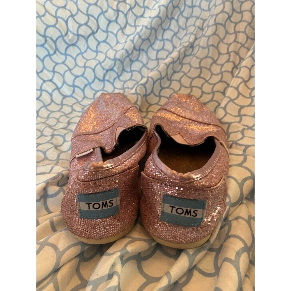 TOMS Pink Glitter Slip On Shoes Youth 6 Good Used Condition